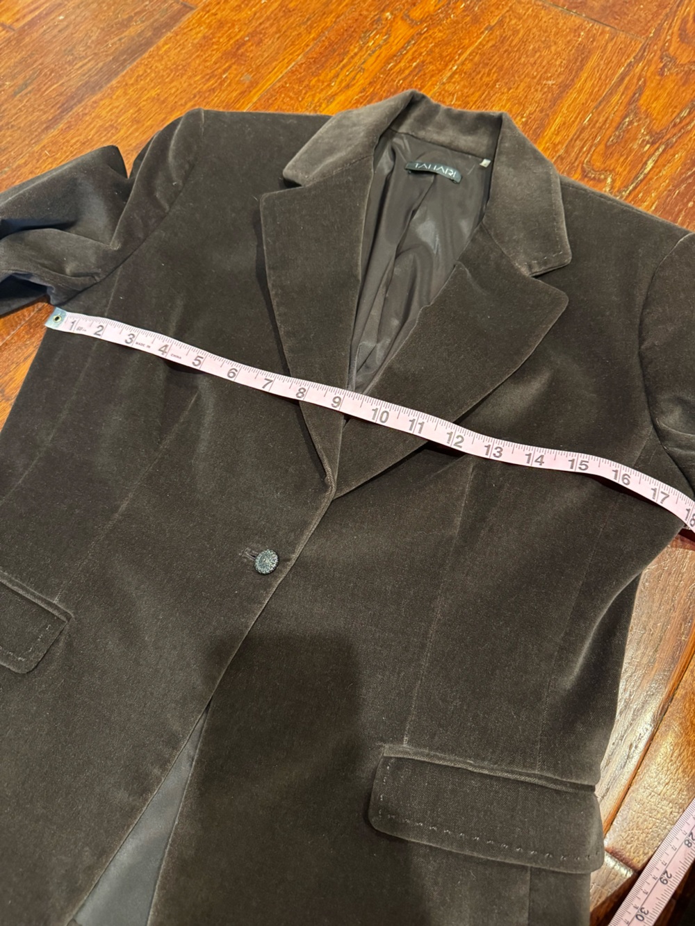 Tahari Brown Velvet Tailored One-Button Blazer - Picture 5 of 10